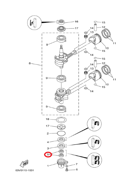 Сальник вертикального вала над помпой Yamaha 93101-13018-00